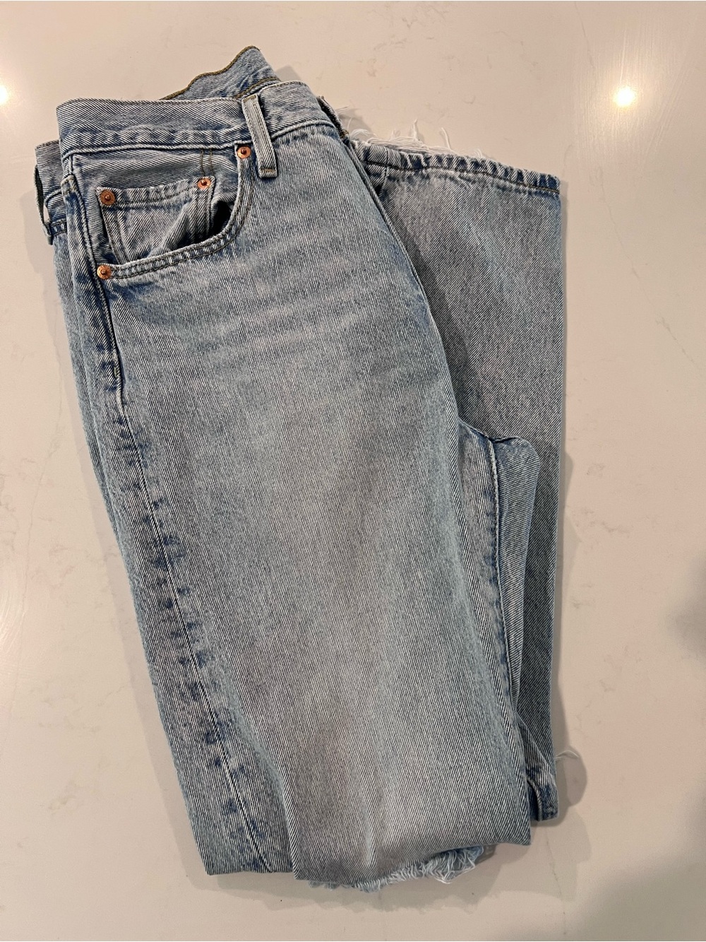 Levi's Straight Leg 501 Jeans Distressed Light Blue Wash